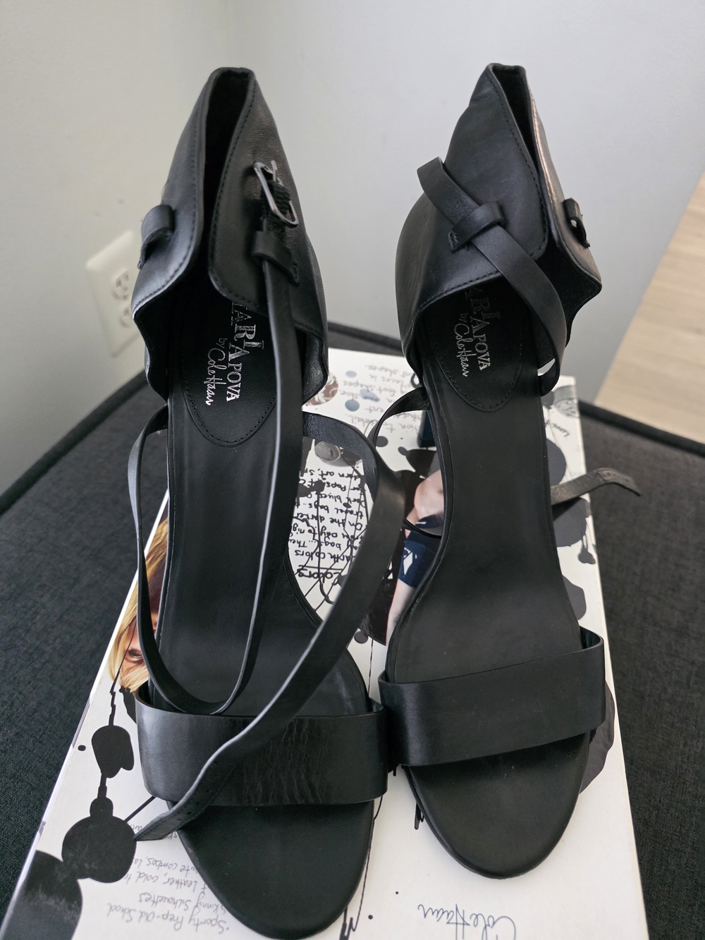 Cole Haan Black Leather Strappy Ankle-Heel Sandals